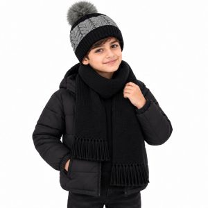 ست کلاه و شال گردن پسرانه بافت مدل آیدین کد 01