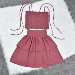 ست نیم تنه و دامن راحتی زنانه دل آویز مدل H464
