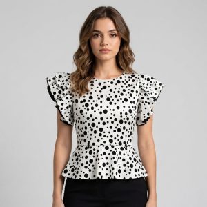 شومیز زنانه آستین کوتاه یقه گرد مدل توپ توپی