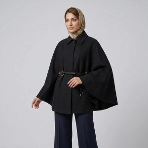 پانچو زنانه والا دوخت مدل پاییزه کمربندی کد VD - 2026