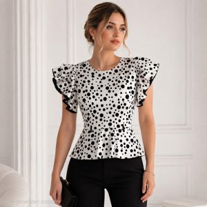 شومیز زنانه آستین کوتاه یقه گرد مدل توپ توپی