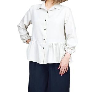 شومیز آستین بلند یقه برگردان زنانه مدل عروسکی سانیا