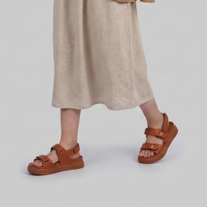 صندل زنانه چرم پارس مدل لژدار چسبی کد 379-8