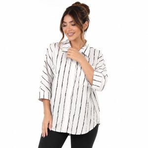 شومیز یقه برگردان مدل پری راه راه کد 5013