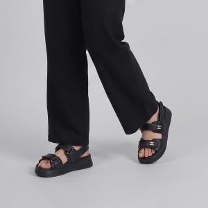 صندل زنانه چرم پارس مدل لژدار چسبی کد 379-8