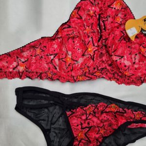 ست شورت و سوتین زنانه میسا استار مدل توری فنردار کد 6100R مجموعه 3 عددی