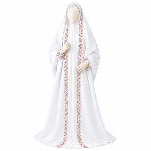 چادر نماز دخترانه مدل جشن تکلیف نواردوزی گلدار
