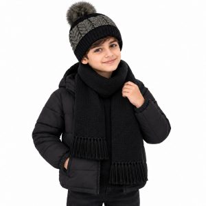 ست کلاه و شال گردن پسرانه بافت مدل آیدین کد 01