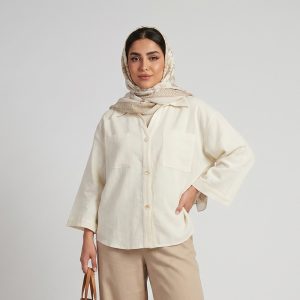 کراپ شومیز آستین سه ربع یقه برگردان زنانه هایکا مدل کادنزا