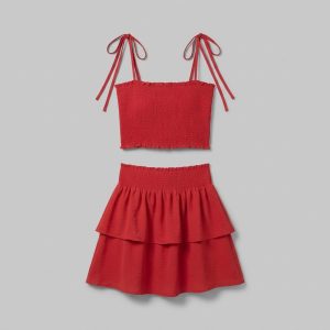 ست نیم تنه و دامن راحتی زنانه دل آویز مدل H464