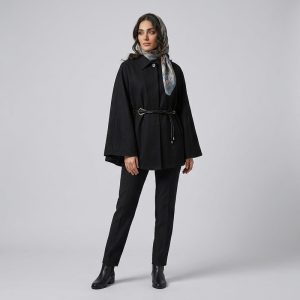 پانچو زنانه والا دوخت مدل دکمه مخفی کد VD - 2025