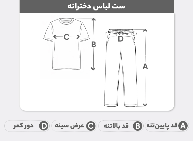 راهنمای سایز ست 3 تکه لباس دخترانه مدل زرافه