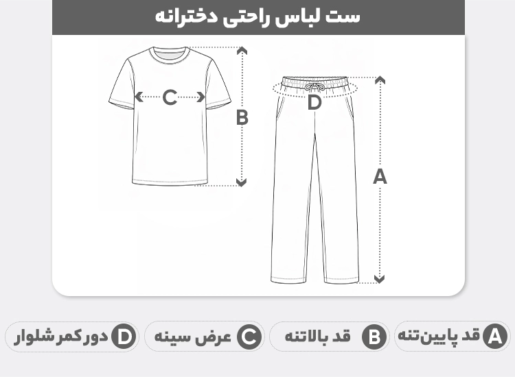 راهنمای سایز ست تی شرت آستین بلند ‌و شلوار راحتی دخترانه مدل بستنی کد ۱۵۲